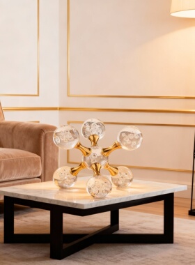 北欧轻奢水晶玻璃圆球分子灯摆件