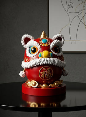 红色舞狮元宝环绕摆件乔迁贺礼