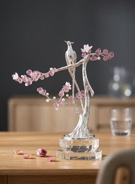 新中式轻奢喜鹊花鸟水晶摆件
