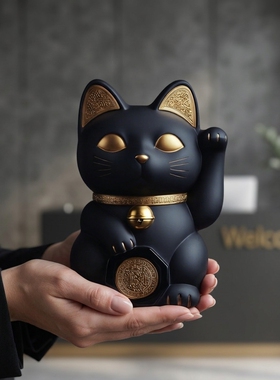 黑白招财猫摆件家居商务礼品