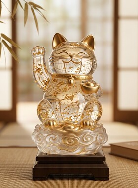 金箔福猫元宝摆件开业乔迁礼物