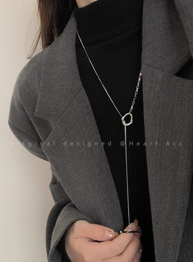 轻奢小众感长款流苏ot扣钛钢项链女秋冬款毛衣卫衣链网红颈链