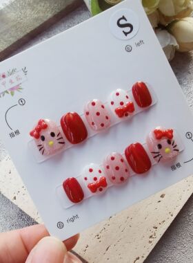 妙甲生花手工穿戴甲S号红色猫眼