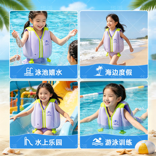 儿童救生衣游泳圈浮力背心安全防溺水神器宝宝充气马甲水趣救生衣 - 图3