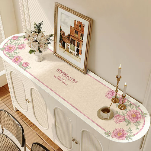 法式奶油风椭圆形电视柜桌垫圆角弧形餐边柜桌布防水防油遮丑盖布 - 图0