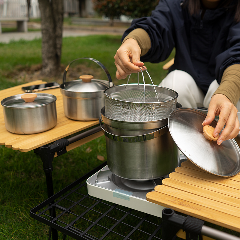 NOBANA户外露营不锈钢套锅自驾游车载便携野餐汤锅煎煮蒸家用锅具-图1