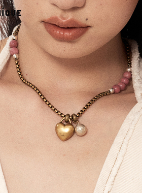 picnique古银黑玛瑙爱心项链