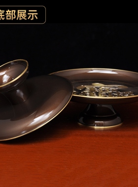 黄铜深啡招财果盘供果盘家用供佛前财神关公观音高脚供盘贡果碟