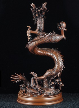 招财客厅盘龙摆件紫铜