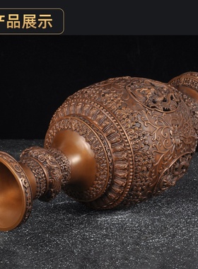 紫铜四龙镂空花瓶摆件一对铜花瓶家居客厅电视柜装饰品乔迁送礼品