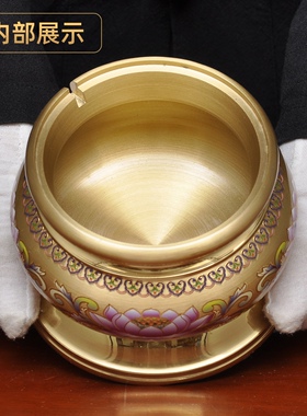 黄铜素面莲花油灯酥油灯家用寺庙佛堂供佛油灯长明灯佛灯防风灯座