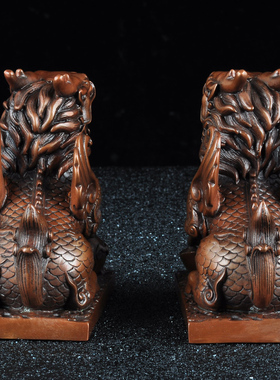 一对客厅麒麟摆件紫铜