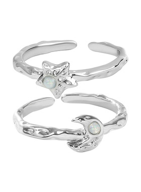 AGBAJI 原创小众不规则肌理星星月亮镶嵌欧珀石高级感首饰戒指女