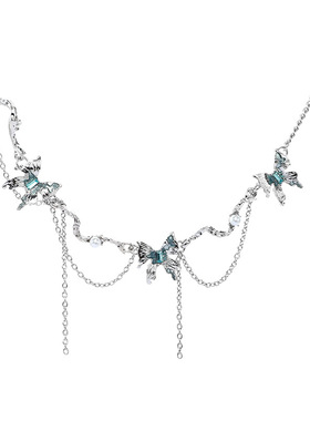 AGBAJI 冰川蝴蝶流苏拼接项链女款多巴胺小众轻奢风钛钢锁骨链