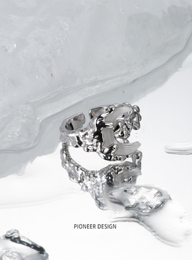 AGBAJI ins风戒指不掉色小众设计个性不规则月亮高级感开口指环