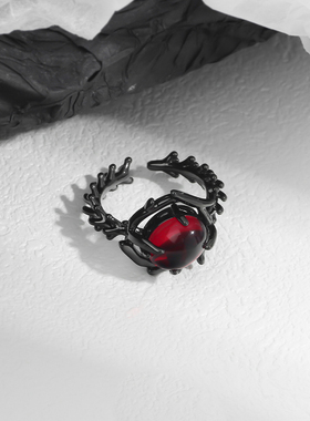 AGBAJI 原创小众设计复古红宝石指环个性朋克暗黑系ins风潮酷戒指