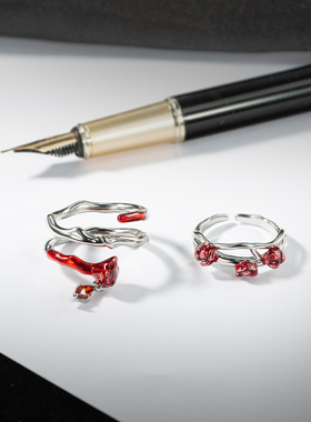 AGBAJI ins原创小众设计个性玫瑰花珐琅高级感开口戒指女