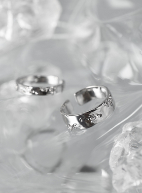 AGBAJI 韩版ins戒指小众设计感肌理镶嵌锆石男女高级情侣对戒