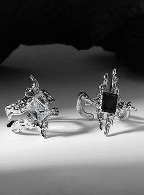 AGBAJI 原创不规则纹理指环小众个性夸张高级感镶嵌锆石开口戒指