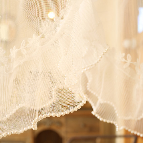 法式复古蕾丝门帘庄园古典纱帘半帘窗帘透光纱风水帘拱形门洞穿杆 - 图1