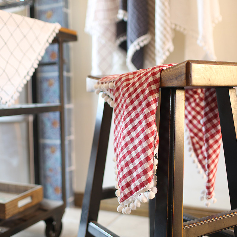 北欧ins风格水洗棉厨房布艺擦手巾毛球格子多用巾冰箱盖巾盖布,淘宝优惠券,粉丝福利购,淘宝优惠卷
