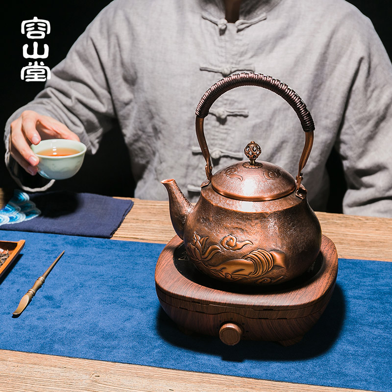 容山堂 铜壶新款烧水壶加厚紫铜煮茶壶 手工复古煮茶器电陶炉茶炉 - 图1