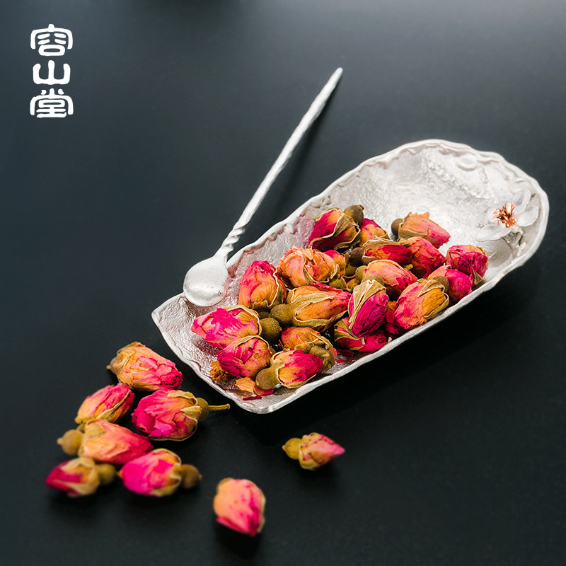 容山堂山木纯锡手工锤目纹茶枕茶则 容山堂茶道/零配