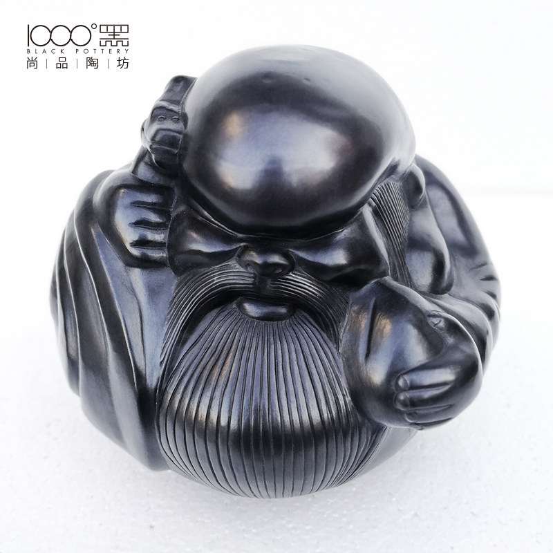 中式大号手工艺黑陶老寿星公生日礼物摆件送老人长辈祝寿贺寿礼品