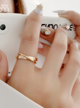 欧美风字母钛钢镀18k玫瑰金戒指