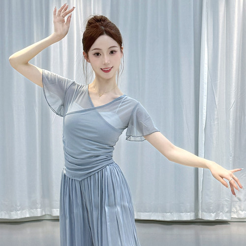 古典舞身韵小飞袖纱衣夏季短袖芭蕾舞练功服中国舞网纱上衣艺考服 - 图1