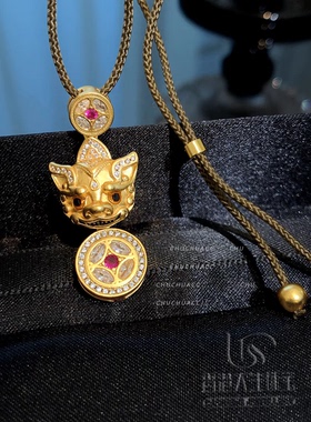 韦雪古法镶钻招财貔貅吊坠项链