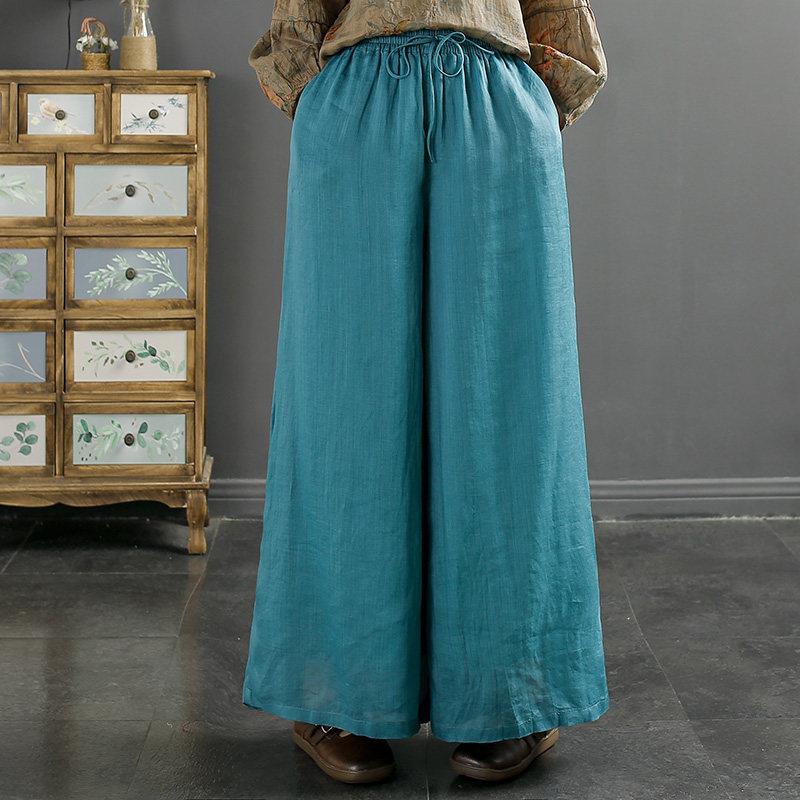 千秋飞燕文艺纯色苎麻阔腿裤裙裤子 千秋飞燕休闲裤