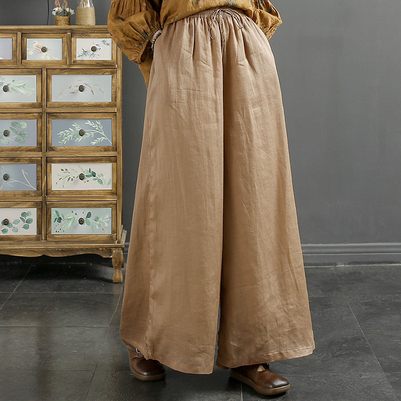 千秋飞燕文艺纯色苎麻阔腿裤裙裤子 千秋飞燕休闲裤
