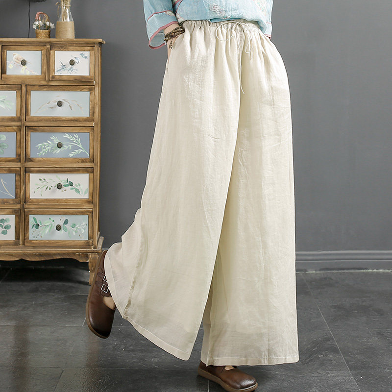 千秋飞燕文艺纯色苎麻阔腿裤裙裤子 千秋飞燕休闲裤