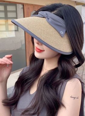 空顶帽子夏女款防紫外线蝴蝶结UV
