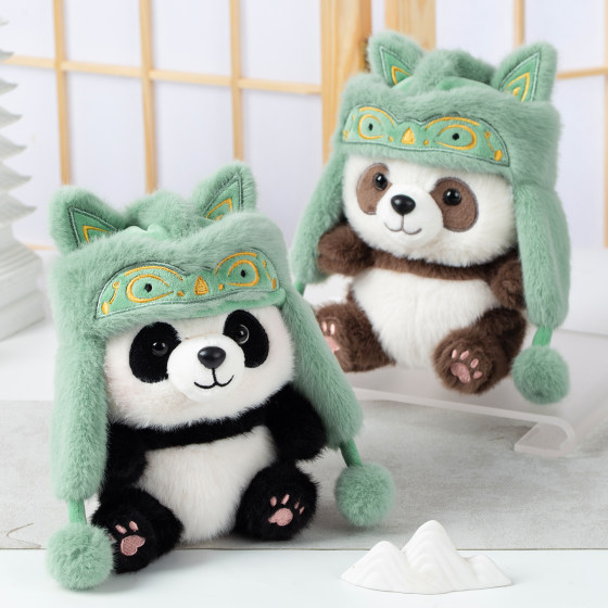Sanxingdui Bronze Beast Hat Panda Doll Plush Toy Palm Treasure Doll Travel Souvenir Souvenir