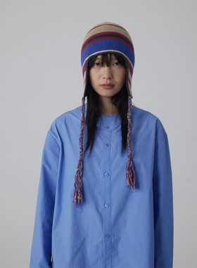 597c条纹冬季显脸小女针织护耳帽