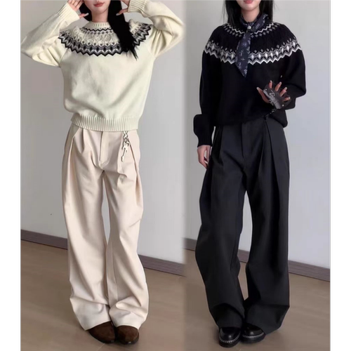 Stay the Night 早秋新款费尔岛绞花针织仿羊绒圆领舒适插肩毛衣 - 图1