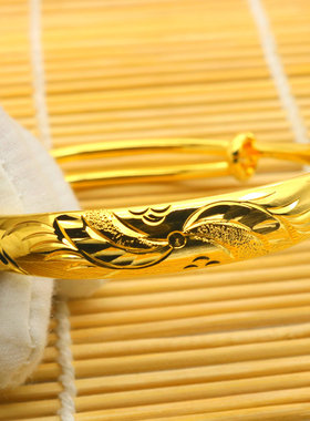 孟加拉赤金沙金10mm手镯纯双扑龙凤沙金莫奈花园金饰仿金推拉手镯