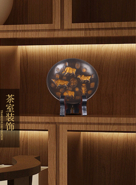 铜盘摆件实心纯铜五牛神图装饰盘