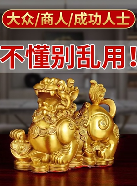 纯黄铜貔貅摆件一对公母皮丘招财
