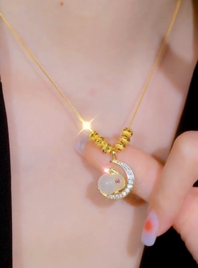 镀金微镶月兔项链玉兔锁骨链女