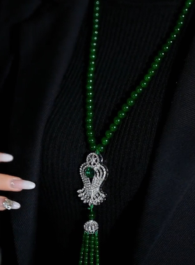 绿色串珠项链花瓶流苏毛衣链长款