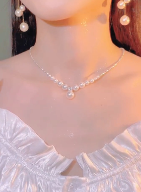 镀金碎银子珍珠项链气质锁骨链女