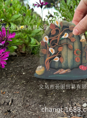 精灵门 庭院童话门双层平面木质工艺品摆件装饰品庭院摆件