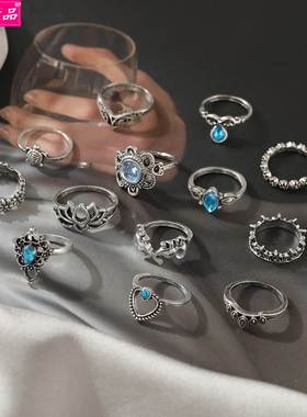 13pcs Retro Joint Ring hollow chain flower Knuckle rings Set