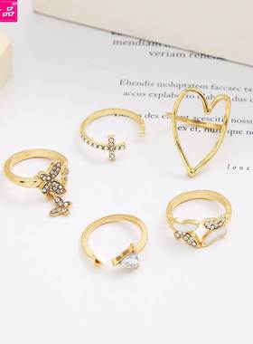 retro Gift women's joint ring Cross heart butterfly ring