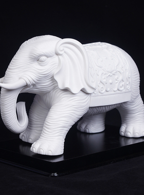 白瓷招财进宝福财大象一对摆件