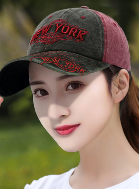 棒球帽女韩版时尚百搭防晒鸭舌帽夏字母刺绣可调节做旧新款遮阳帽