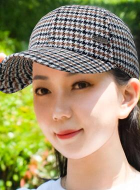 千鸟格棒球帽女时尚百搭防晒鸭舌帽户外头部防护帽新款春秋季遮阳